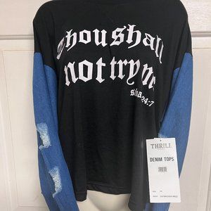 THRILL 💋 "Thou Shall Not Try Me" Distressed & Slashed 🗡️Top Shirt Size 3X NWT!
